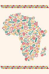Africa day tribal art continent shape celebrating African unity . Eps 10 vector ilustration 