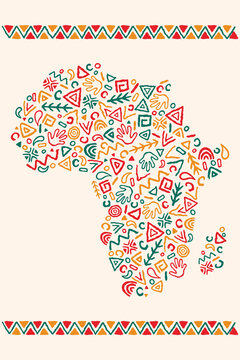 Africa day tribal art continent shape celebrating African unity . Eps 10 vector ilustration 
