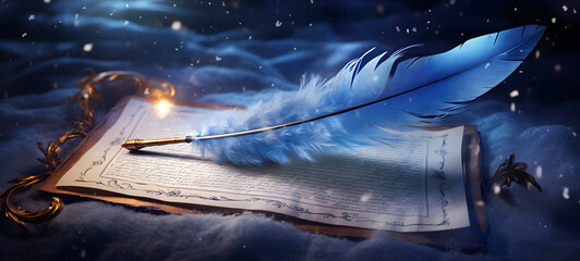 Fototapeta premium a wizard's quill with a magic spell written on it, ai generative