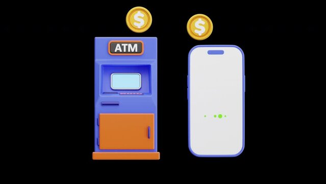 3D Animation of Easy Transaction from ATM to Mobile Banking | Alpha Channel