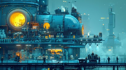 Cross-section of a futuristic factory: Symbolizing the power of technology to restore prosperity.