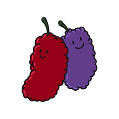 mulberry cartoon. mulberry on white background. for poster, banner, web, icon, mascot, background. Hand drawn. Healthy fruit food. Vector illustration