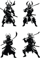 Set of samurai silhouette logo
