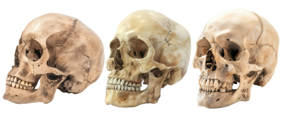 pack of side human skull head on transparent background