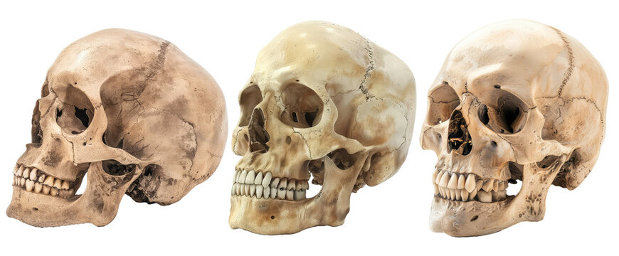 pack of side human skull head on transparent background