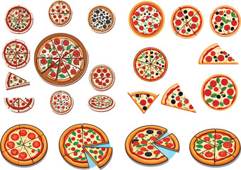Set of pizza italian food color vector