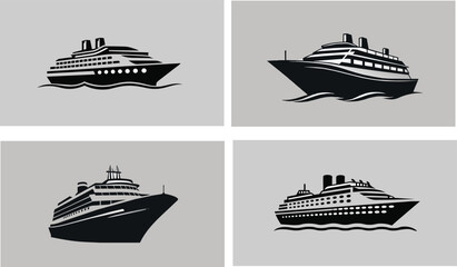 Set of Cruise Ship Logo Silhouette – Nautical Vector Collection for Marine Travel, Tourism, and Cruise Line Branding