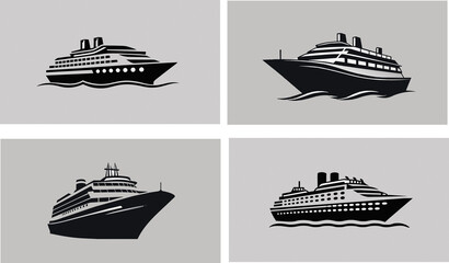 Set of cruise ship logo silhouette - obrazy, fototapety, plakaty