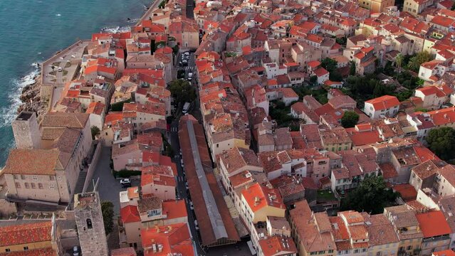 Antibes, France - Aerial view of the beautiful mediterranean village in the French Riviera during summer