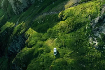 Photo sur Plexiglas Destinations top view of mountain with camping car, nice landscape
