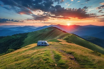 Peel and stick wall murals Destinations top view of mountain with camping car, nice landscape
