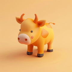 3d rendering of cute cow, 3D design of cartoon snake and cow IP for the year of the ox