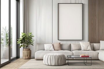 Fototapeta premium Mockup living room with white photo frame, Modern interior design