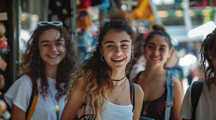 Fototapeta premium Exuberant Young Friends Enjoying a Market Day