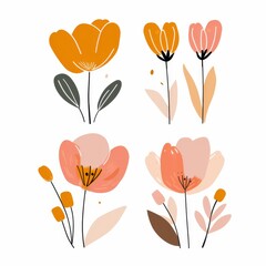 set of flowers hand drawn with watercolors