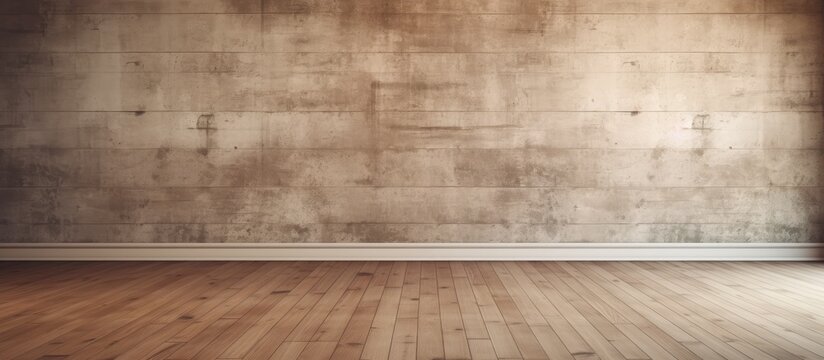 This image depicts a detailed close-up view of a room featuring a wooden floor and a wall