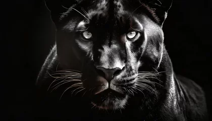 Foto op Plexiglas black fluffy jaguar. Key lighting on a black background. Photorealistic low key illustration. Generative AI © Hulinska Yevheniia