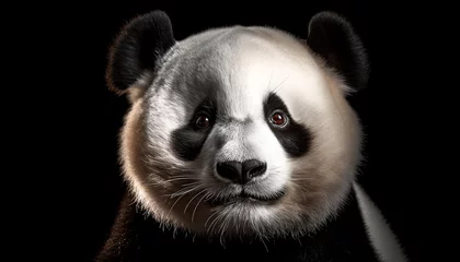 Poster Cute fluffy panda bear. Key lighting on a black background. Photorealistic low key illustration. Generative AI © Hulinska Yevheniia