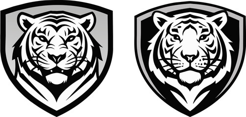 Set of tiger head logo black and white vector
