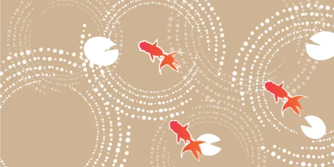 Tuinposter 金魚　和柄　渦巻き　背景  © J BOY