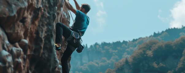Professional rock climbers are climbing high and dangerous cliffs - obrazy, fototapety, plakaty