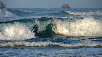Waves breaking on the beach in Zipolite, Mexico