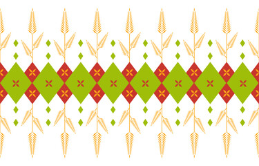 Abstract ethnic seamless pattern in tribal.Ikat textile texture in native American,Mexican,African, scandinavian style.Aztec geometric fabric folk art background.Colorful boho design for print decor.