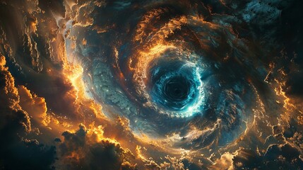 Illustrate a top-down perspective of a cosmic anomaly, with an artistic flair that captures the imagination, evoking a sense of awe and curiosity about the vastness of the universe - obrazy, fototapety, plakaty