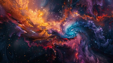 Capture a high-angle view of a mesmerizing cosmic anomaly, blending vibrant colors and intricate patterns, invoking a sense of wonder and mystique - obrazy, fototapety, plakaty