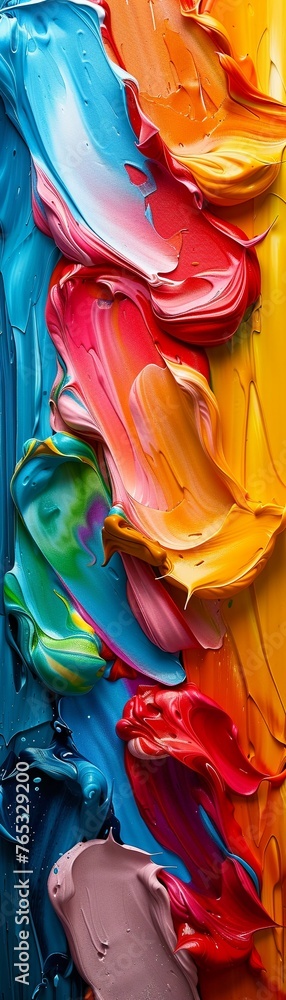 Poster create an image capturing a low-angle view of vibrant colors blending harmoniously, evoking feelings