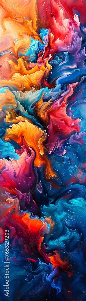 Poster create an image capturing a low-angle view of vibrant colors blending harmoniously, evoking feelings