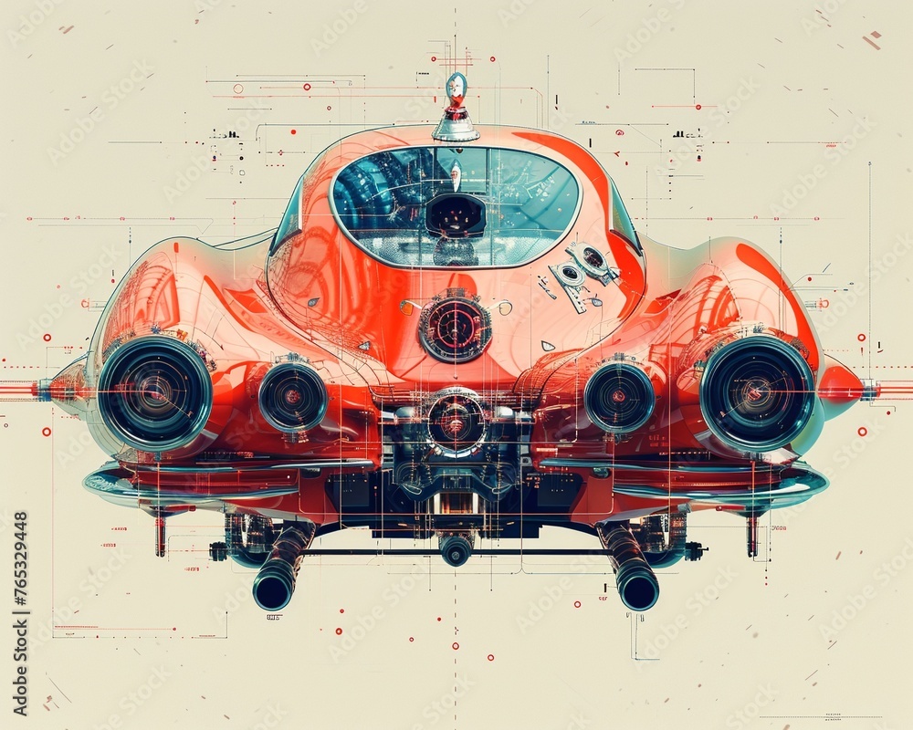 Poster capture the essence of innovation with a dynamic design illustrate the rear view of the first genera