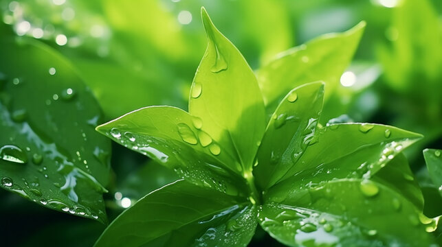 beautiful fresh green leaf with water drop relaxation nature