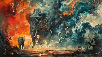 Obraz na płótnie Canvas Vivid acrylic painting portraying the global extinction crisis. Emphasizes the urgency of environmental conservation.