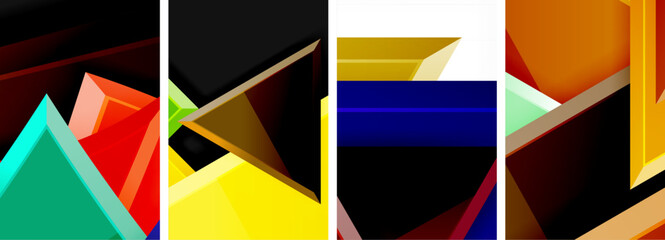 Glossy triangles geometric poster set for wallpaper, business card, cover, poster, banner, brochure, header, website