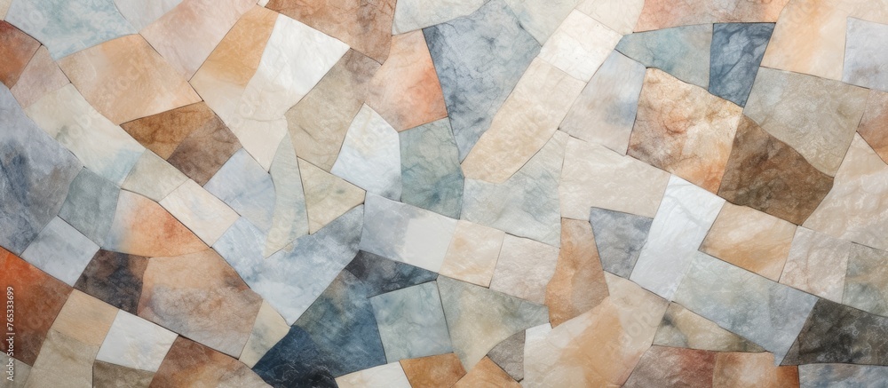 Poster capture a detailed view of a painting featuring a complex arrangement of squares in varying colors a