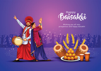 Happy Baisakhi festival of Punjab India background. people playing lohri dance. abstract vector illustration design.