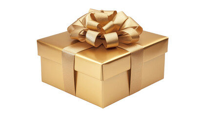 golden gift box isolated on transparent background cutout