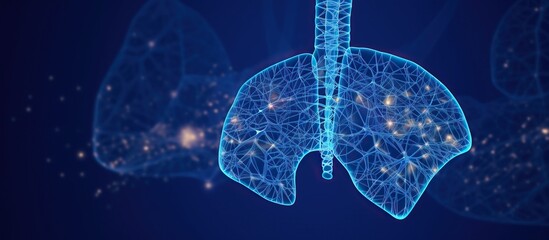 Futuristic transparent human lungs on dark blue background - obrazy, fototapety, plakaty