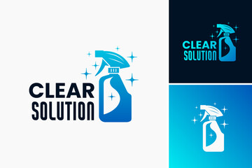 Clear Solution Spray Logo Design Template: Epitomizes efficacy & clarity, ideal for cleaning products, disinfectant brands or cleaning service company
