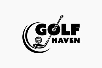 Golf Haven Logo: A serene design featuring a golf course landscape, symbolizing relaxation and leisure. Perfect for golf resorts, country clubs, or sports equipment brands.