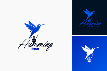 Humming Lights Logo: A graceful blend of hummingbird and lightbulb, symbolizing innovation and vitality. Perfect for energy companies, creative studios, or tech startups.