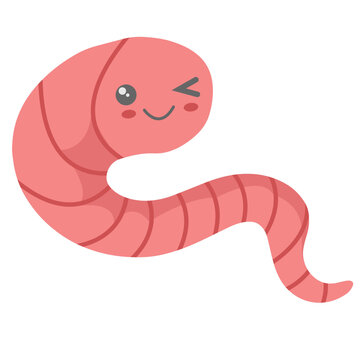 Earthworm Cartoon Character on White Background. Vector Illustration.
