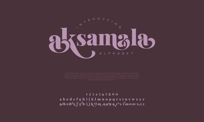 Aksamala premium luxury elegant alphabet letters and numbers. Vintage wedding typography classic serif font decorative vintage retro. Creative vector illustration