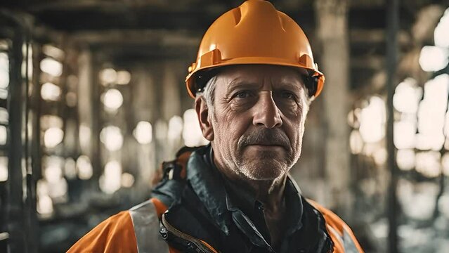 An aged constructor man in the construction site