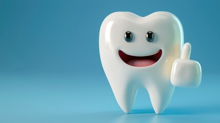 Funny smiling tooth showing thumb up, concept of teeth care