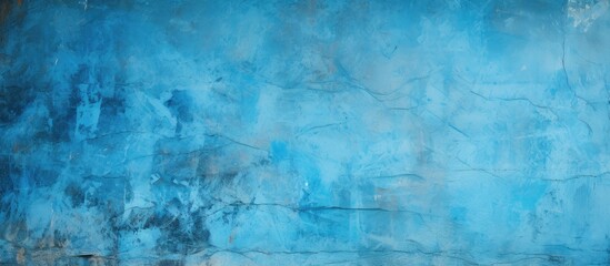 An artistic closeup of an electric blue wall with a grunge texture resembling a liquid painting. The pattern resembles a natural landscape horizon in a rectangle shape - obrazy, fototapety, plakaty