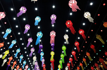 colorful lantern sculpture Decorated in various traditions of northern Thailand.