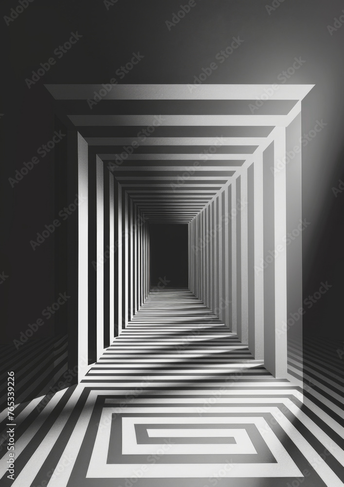 Poster abstract geometric lines forming a corridor - this striking image presents an abstract geometric pat