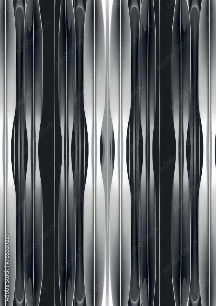 Poster abstract metallic silver wave pattern - an artistic image showcasing a monochromatic, reflective abs